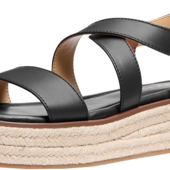 Women's Leather Espadrille Sandals 6.5 Rubber Jute Flatform Summer Beach Shoe - Picture 1 of 4